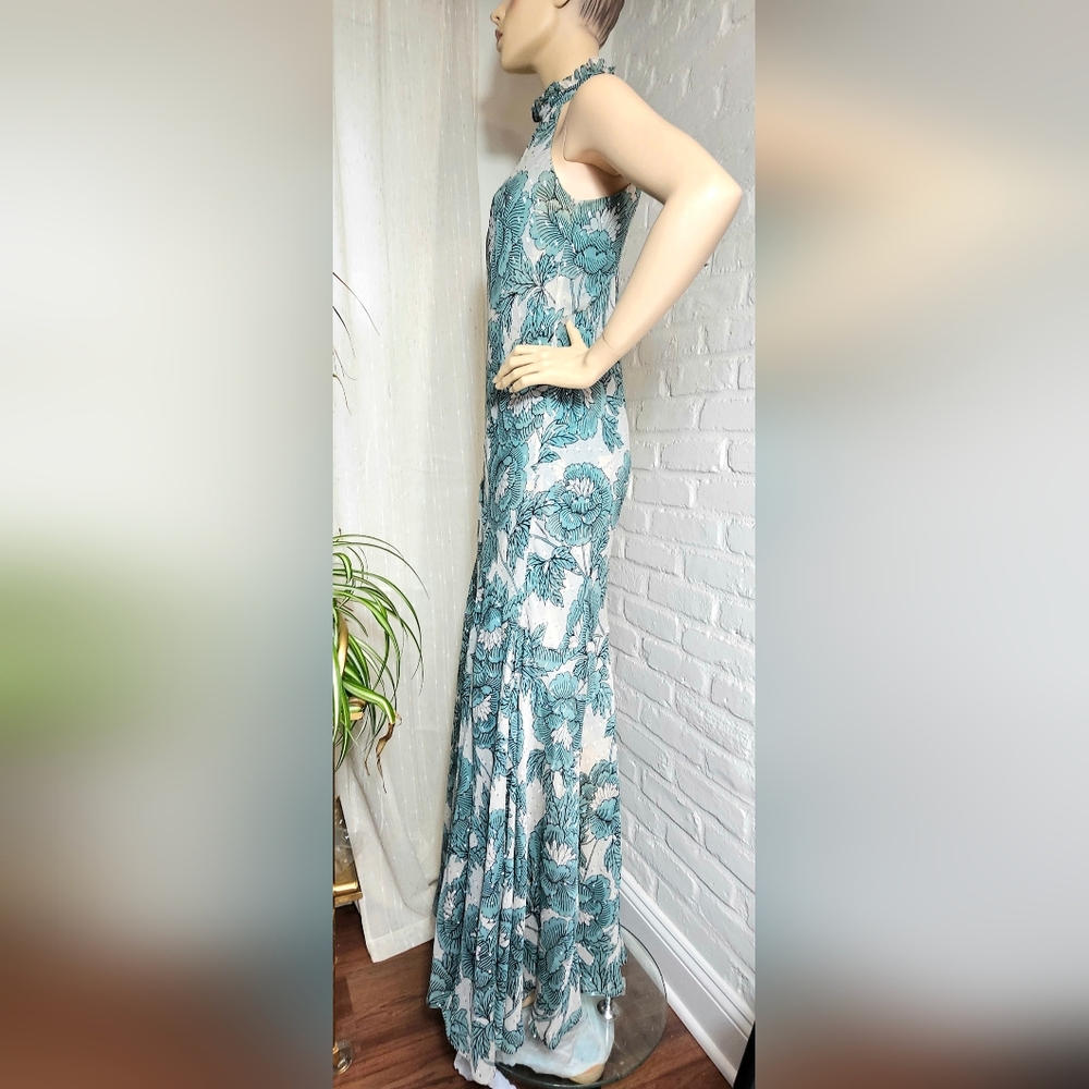 Diane von Furstenberg Floral Halter Maxi Dress Silver Drop Detail Size S - Picture 8 of 13